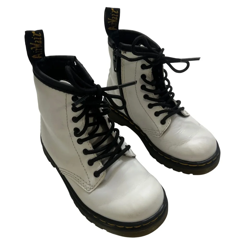 Dr. Martens 1460 AirWair White Leather Side Zip Combat Boots Toddler Size 8